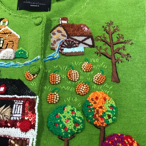Michael Simon Fall Theme Thanksgiving Cardigan ~ Women’s Medium EUC - Picture 6 of 12